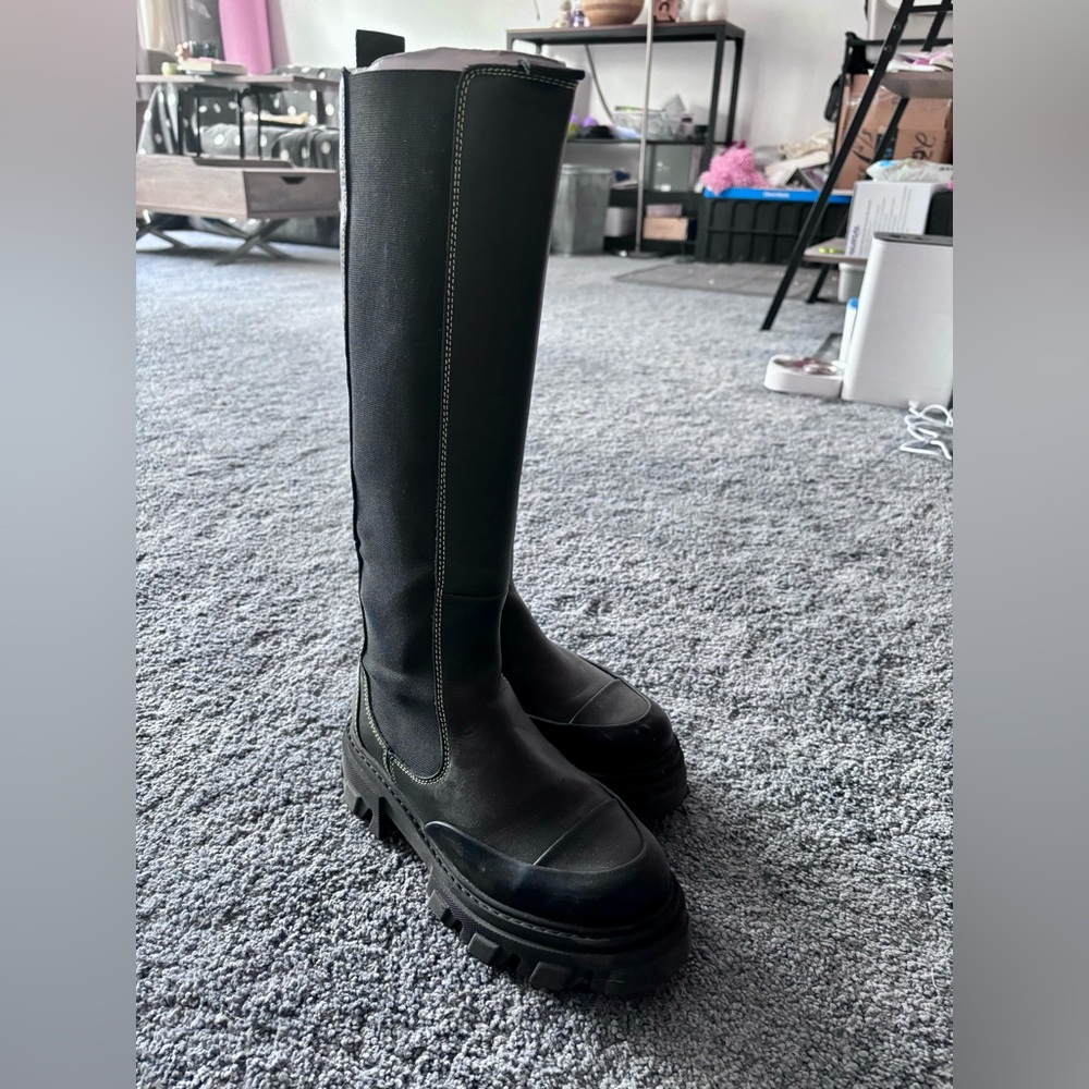 Ganni Contrast Stitching Knee High Boots